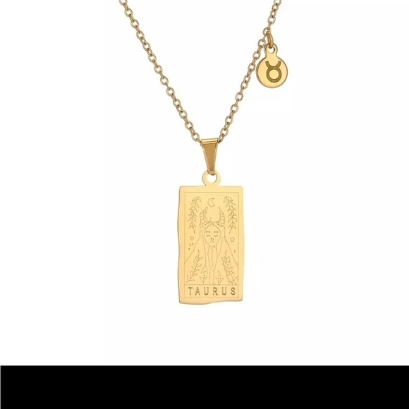 NEW 18K Gold Plated Taurus Zodiac Sign Rectangle Pendant Necklace - Picture 3 of 7